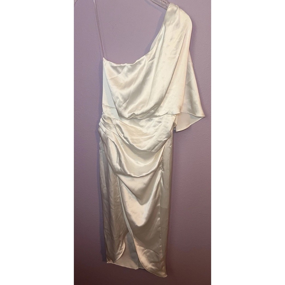 Do + Be One Shoulder Ivory White Satin Lined Dress Classy Wedding Size Small New